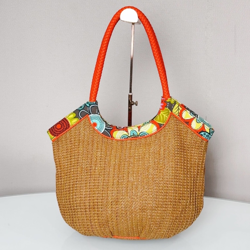 Vera Bradley Flower Straw Bucket Tote Shoulder Bag - Picture 2 of 8